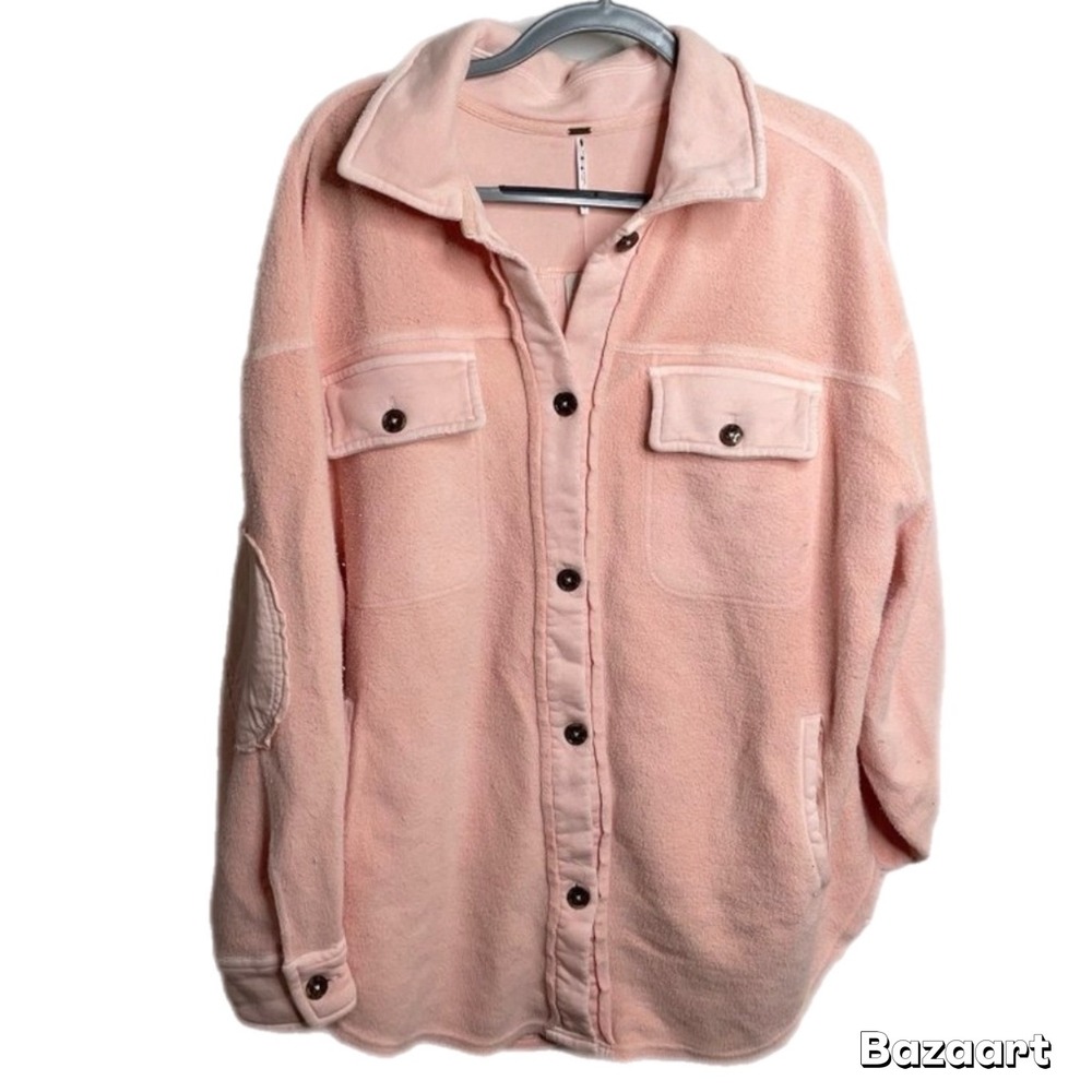 Free People Ruby Shirt Fleece Oversized Buttondown Shacket Jacket Top blouse XL - Picture 3 of 5
